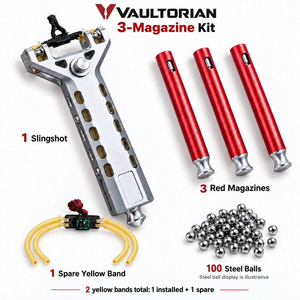 Vaultorian CNC-Machined Aluminum Alloy Slingshot Kit with Rapid Reload, Ammo Tube & Emergency Window Breaker