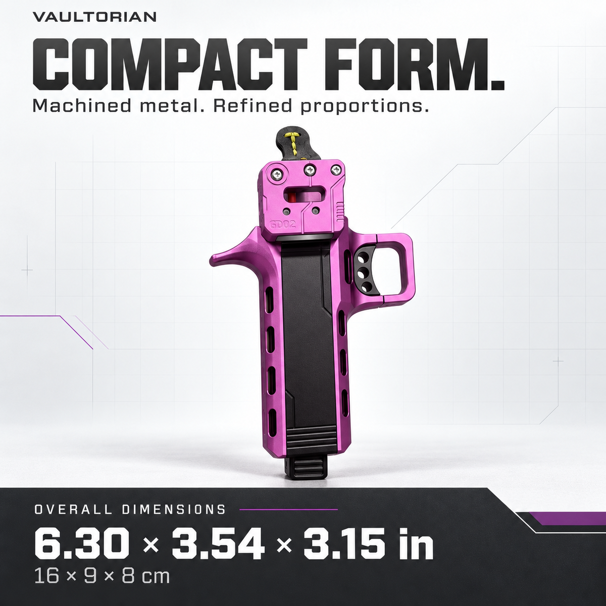 Vaultorian GD02 CNC-Machined Aluminum Alloy Slingshot with Magazine – Purple