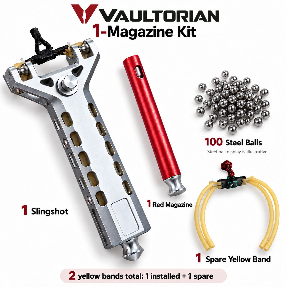 Vaultorian CNC-Machined Aluminum Alloy Slingshot Kit with Rapid Reload, Ammo Tube & Emergency Window Breaker