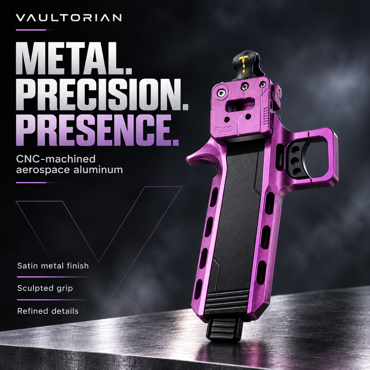 Vaultorian GD02 CNC-Machined Aluminum Alloy Slingshot with Magazine – Purple